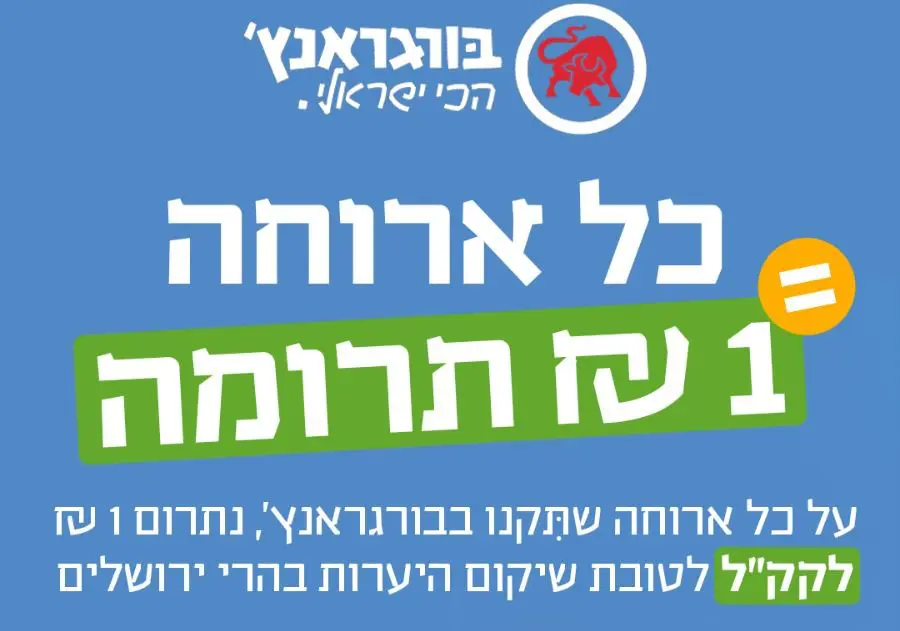 תרומה לקקל בכל רכישת ארוחה של בורגראנץ